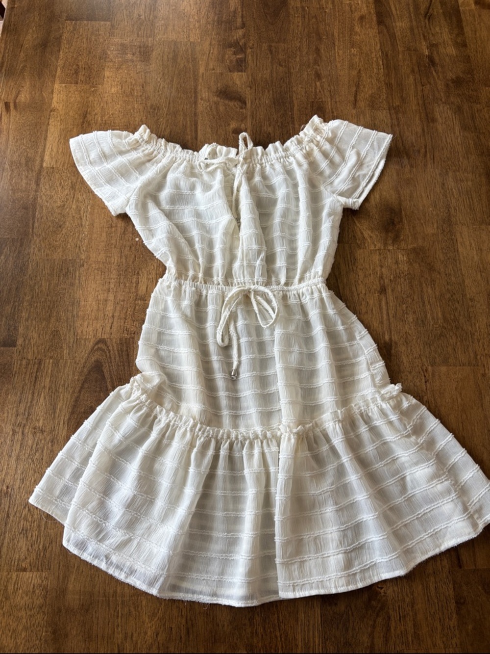 Miken Swim Shimmery Cream Off-Shoulder Swim Coverup Dress